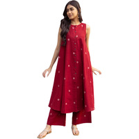 ANNI DESIGNER Women's Rayon Blend Straight Printed Kurta with Palazzo (DEEKSHA RED_XXL_Red_XX-Large)
