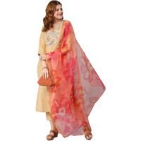 ANNI DESIGNER Women's Cotton Blend Solid Straight Kurta with Pant & with Dupatta (Chora WP_Beige_S_Beige_Small)