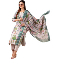 ANNI DESIGNER Women's Cotton Blend Straight Printed Kurta with Pant & Dupatta (Darur Green_XL_Green_X-Large)