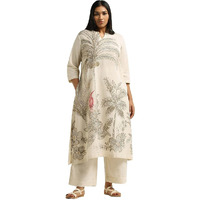 ANNI DESIGNER Women's Cotton Blend Straight Printed Kurta with Pant (Nenisha Cream_M_Cream_Medium)