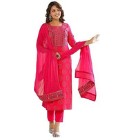ANNI DESIGNER Women's Cotton Blend Straight Printed Kurta with Pant & Dupatta (NOV-Pink-NWG_M_Pink_Medium)