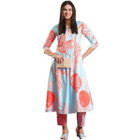 ANNI DESIGNER Women's Rayon Blend Anarkali Printed Kurta with Pant (Santra Orange-VKS05_S_Orange_Small)