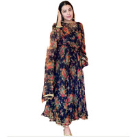 ANNI DESIGNER Women's Georgette Anarkali Printed Kurta with Pant & Dupatta (Atasi Blue_S_Dark Blue_Small)