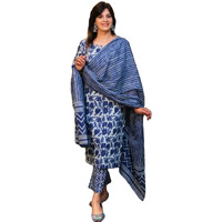 ANNI DESIGNER Women's Cotton Blend Straight Printed Kurta with Pant & Dupatta (Nidali Blue_L_Blue_Large)