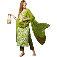 ANNI DESIGNER Women's Cotton Blend Printed Straight Kurta with Pant & Dupatta (Bhadrusha Green-JB_S_Green_Small)