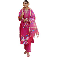 ANNI DESIGNER Women's Rayon Blend Printed Straight Kurta with Pant & Dupatta (Sanskrit Rani_M_Pink_Medium)