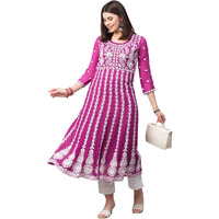 ANNI DESIGNER Women's Georgette Chikankari Embroidered Anarkali Kurti (Naav Pink-Nw2_S_Dark Pink_Small)