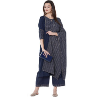 ANNI DESIGNER Women's Cotton Blend Straight Printed Kurta with Pant & Dupatta (Jam001-Dark Blue_S_Dark Blue_Small)