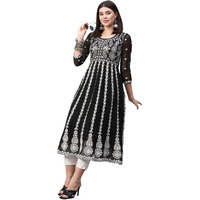 ANNI DESIGNER Women's Georgette Chikankari Embroidered Anarkali Kurti (Naav Black-Nw2_XXL_Black_XX-Large)