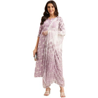 ANNI DESIGNER Women's Cotton Blend Straight Printed Kurta with Pant & Dupatta (Ratnapriya Purple-NWG_XL_Purple_X-Large)