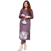 ANNI DESIGNER Women's Rayon Straight Embroidered Kurta with Pant Set (Pital-Purple_S_Purple_Small)