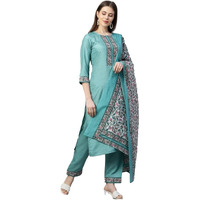 ANNI DESIGNER Women's Silk Blend Straight Kurta with Pant & Dupatta (Deal-SEA-Green_XXL_Green_XX-Large)