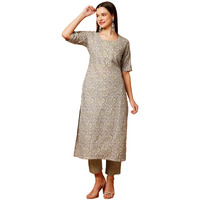 ANNI DESIGNER Women's Cotton Blend Printed Straight Kurta with Pant (BATAKLI-Pista_S_Pista_Small)