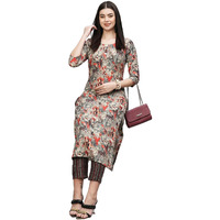 ANNI DESIGNER Women's Cotton Blend Straight Printed Kurta with Pant (Seep Grey_M_Grey_Medium)