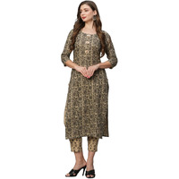 ANNI DESIGNER Women's Cotton Blend Straight Printed Kurta with Pant Set (Bhati-Beige_XL_Beige_X-Large)