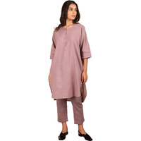 ANNI DESIGNER Women's Rayon Blend Straight Solid Kurta with Pant (Nanital Purple_S_Purple_Small)