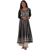 ANNI DESIGNER Women's Georgette Chikankari Embroidered Anarkali Kurti (Kari Black-KBV_L_Black_Large)