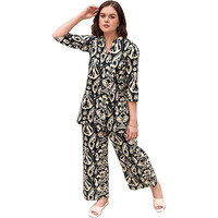 ANNI DESIGNER Women's Cotton Blend Mid thigh Printed Co-Ord Set (J111 Black Co-Ord-NW_S_Black_Small)