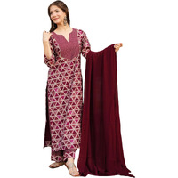 ANNI DESIGNER Women's Rayon Blend Straight Printed Kurta with Pant & Dupatta (Chikroom Maroon_S_Maroon_Small)
