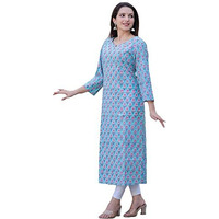 ANNI DESIGNER Women's Cotton Blend Traditional Straight Printed Kurta (Shabar Blue_M_Blue_Medium)