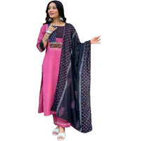 ANNI DESIGNER Women's Cotton Blend Straight Printed Kurta with Pant & Dupatta (Radhani Pink_XL_Pink_X-Large)