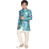 VASTRAMAY Boys' Multicolored-Base-Turquoise Indowestern Set_VASBIW019nBK091CRnVPCR_34