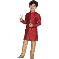 VASTRAMAY Boys' Maroon And Rose Gold Kurta Pyjama Set