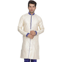 VASTRAMAY Men's Beige n Blue Cotton Silk Blend Sherwani Only Top_VASMSW003_40