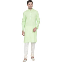 VASTRAMAY Men's Light Green Cotton Linen Blend Kurta Pyjama Set_VASMK007MGnPLBCR_42