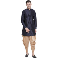 VASTRAMAY Men's Navy Blue Cotton Silk Blend Kurta and Dhoti Pant Set_VASMUK001NBnCDRG_42