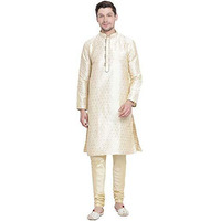 VASTRAMAY Mens Gold Mulberry Fabric Kurta Pyjama Set  Lightweight Festive & Wedding Wear  Subtle Bling with Zari Detailing