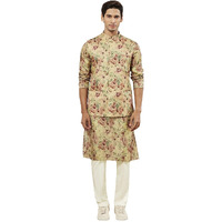 VASTRAMAY Men's Cream And Brown Silk Blend Jacket, Kurta and Pyjama Set_VASMJ159nK159nVPCR_36