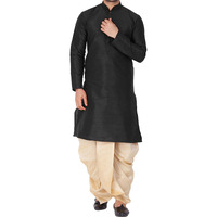 VASTRAMAY Men Cotton Silk Kurta and Cowl Dhoti Pant Set (Black_VASMKBL001nCDGO_36)