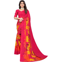 Yashika Jacquard Women's Rani Pink Georgette Floral Printed Saree with Unstitched Blouse Piece (DHRUVIKA 1)