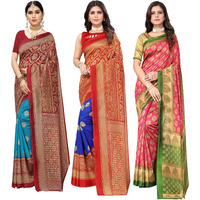 Yashika Women's Combo Art Silk Saree with Blouse Piece-Pack of 3 RAMA-Metro Royal Blue-ALIFA Pink Multicolor-11