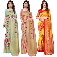 Yashika Women's Combo Art Silk Saree with Blouse Piece-Pack of 3 Light Green-AIR Peach-MINALI Mustard Multicolor-02