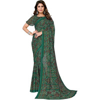 Yashika Women's Trendy Printed Georgette Green Color Saree with Blouse Material(TEJU GREEN)