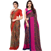 Yashika Womens Georgette Saree With Blouse Piece(NAMRATA PINK-KUMUD RED_Pack Of-2)