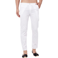 VASTRAMAY Men's White Cotton Lycra Pant Style Pyjama Comfortable Ethnic & Casual Wear with Elastic Waistband & Pockets for Festive/Wedding