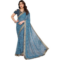Yashika Women's Printed Georgette Printed Saree With Lace Border and Blouse Material (AZ-YS-P1-SRAVANI BLUE)