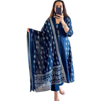 ANNI DESIGNER Women's Rayon Viscose Printed Anarkali Kurta with Pant & Dupatta (JARRY Blue_XL_Blue_X-Large)