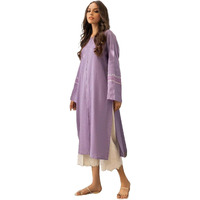 ANNI DESIGNER Women's Rayon Viscose Straight Solid Kurta (Sejalani Purple_XL_Cream_X-Large)