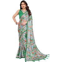 Yashika Women's Printed Georgette Satin Saree with Lace Border and Blouse Material (AZ-YS-P1-SUJATA GREEN)