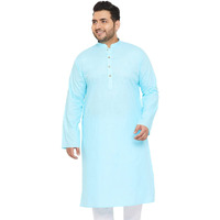 VASTRAMAY Plus Mens Cotton Blend Aqua Blue Kurta - Timeless Elegance for Festivals & Events_VPLUSMK007AQ_50