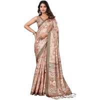 Yashika Women's Digital Print Art Silk Cotton Saree with Tassels and Golden Border - Lightweight and Elegant Ethnic Wear for Festive and Casual Occasions (AZ-YS-P1-PUSHPA 06)