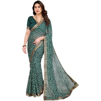 Yashika Women's Printed Georgette Printed Saree With Lace Border and Blouse Material (AZ-YS-P1-SRAVANI GREEN)