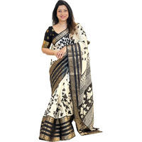 Yashika Women's Floral Printed White Dola Silk Jacquard Saree With Unstitched Blouse Material For Women (AZ-YS-OG-GYANI WHITE BLACK)