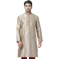 VASTRAMAY Men's Beige Cotton Silk Blend Kurta_VASMK047BG_42