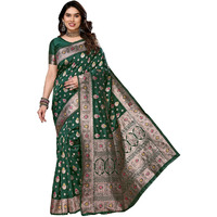 Yashika Women's Banarasi Kanjivaram Cotton Silk Saree with Unstitched Blouse Material (AZ-YS-P1-SHAMNA GREEN)