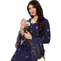 Yashika Women's Printed Dress Material - Unstitched Crepe Fabric Kurti, Pants & Dupatta Set (AZ-YS-P4-KUNDAN NAVY)